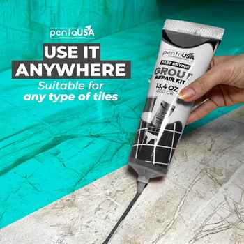 Dark Grey Tile Grout, 13.4oz (380g) - PentaUSA Large Grout Filler, Fast Drying Repair Kit, Odorless Formula