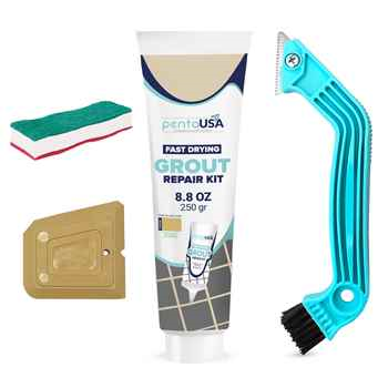 PentaUSA Tile Grout Repair Kit with Removal Tool,Sponge and Spatula 8.8 oz - 250gr BEIGE
