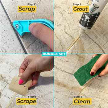 PentaUSA Tile Grout Repair Kit with Removal Tool,Sponge and Spatula 8.8 oz - 250gr BEIGE