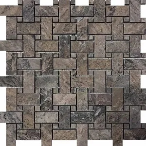 Philadelphia Basketweave Mosaic Tumbled With Philadelphia Dot Travertine 12"x12"
