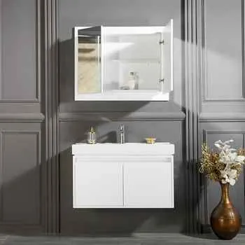Brick 35" White Bathroom Wall Mounted Cabinet with Porcelain Sink