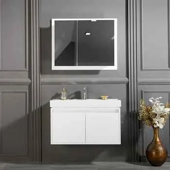 Brick 35" White Bathroom Wall Mounted Cabinet with Porcelain Sink