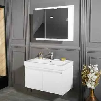 Brick 35" White Bathroom Wall Mounted Cabinet with Porcelain Sink