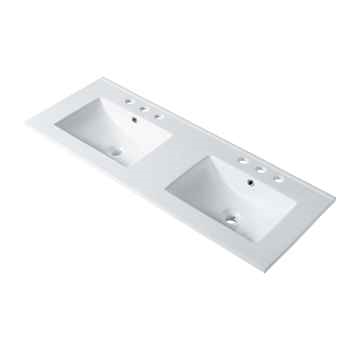 Premium Double Ceramic Basin, 48&quot;x18&quot;, Top Mount, Three Holes, 8&quot; Spread, cUPC Certified