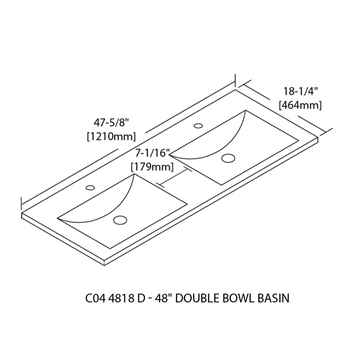 Premium Double Ceramic Basin, 48&quot;x18&quot;, Top Mount, Three Holes, 8&quot; Spread, cUPC Certified