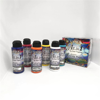 Ready-to-Use Acrylic Pouring Set All in One 6 color ;Paint in bottles(120 ml-4 oz) white, yellow, parliament, orange, turquoise, and crimson