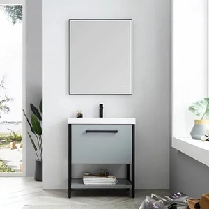 Riga 30 Inch Bathroom Vanity Metal Grey Water Proof Polyvinyl Chloride Board 