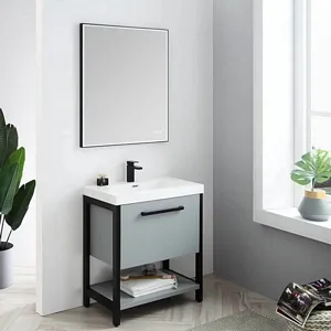Riga 30 Inch Bathroom Vanity Metal Grey Water Proof Polyvinyl Chloride Board 