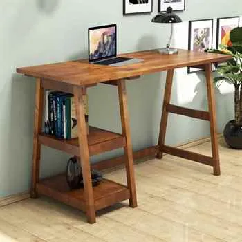 Rustic Solid Wood School Desk with 2-Shelves