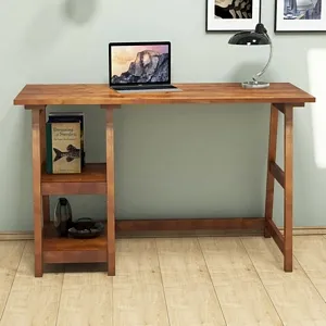 Rustic Solid Wood School Desk with 2-Shelves