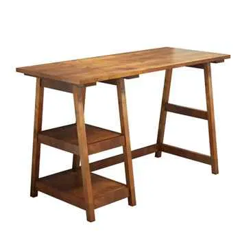 Rustic Solid Wood School Desk with 2-Shelves