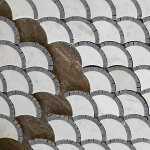 Scaglie White Carrara Honed & Blue Bardiglio Polished Mosaic Marble 12.75"x11" - EXTRA 5 off