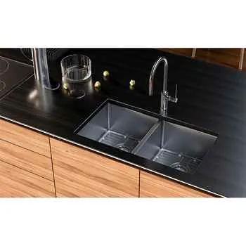 Sharmann 32” X 18” X 9 ½” Double Bowl Undermount Stainless Steel Kitchen Sink 16 Ga
