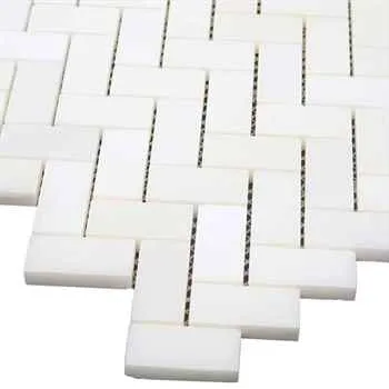 Thassos Greek Tile Herringbone Polished Pure White Marble Sheet Size: 11.75"x12" (3/4"x2" Chip Size)