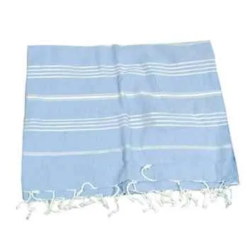 Traditional Bath Towel: Peshtamal - White Stripes On Light Blue
