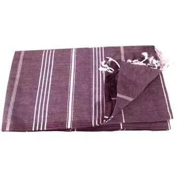 Traditional Bath Towel: Peshtamal - White Stripes On Purple