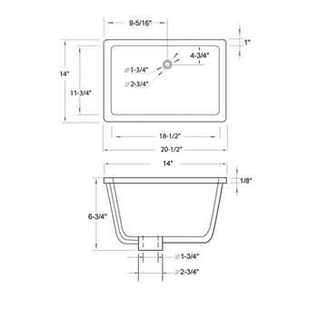 Undercounter Basin Single Sink Ceramic Undermount Top Sink 20-3/4″L x 14″W x 6-3/8″H