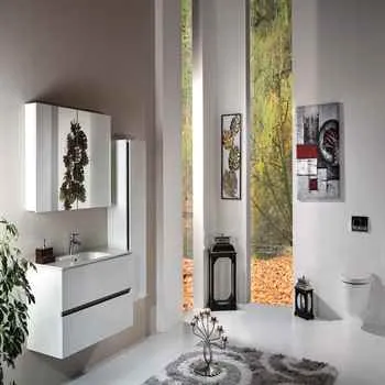 Vallessi 23 5/8" Shiny White Double Drawer Bathroom Cabinet