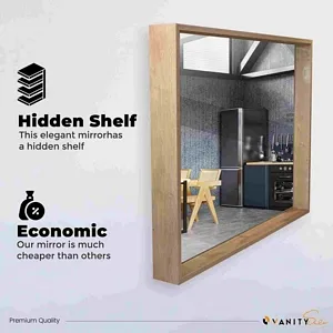 VANITY SALE Nara Hidden Shelf Mirror –  Large Bathroom Mirror with Small Frame, Contemporary Wall Mirrors W 35½  Inches