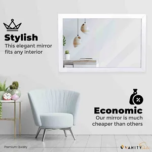 VANITY SALE  Otto 48 inches White Framed Bathroom Mirror– Wall Mounted Mirrors, Rectangular 2 inch Frame Untouched Paint