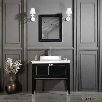 VANITY SALE Trenton Black / Silver Bathroom Cabinet – Engineer Wooden 36 inches Frame With 2 Doors