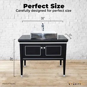 VANITY SALE Trenton Black / Silver Bathroom Cabinet – Engineer Wooden 36 inches Frame With 2 Doors