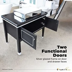 VANITY SALE Trenton Black / Silver Bathroom Cabinet – Engineer Wooden 36 inches Frame With 2 Doors