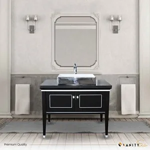 VANITY SALE Trenton Black / Silver Bathroom Cabinet – Engineer Wooden 36 inches Frame With 2 Doors