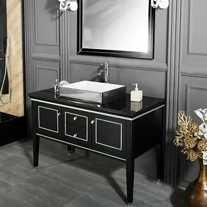 VANITY SALE Trenton Black / Silver Bathroom Cabinet– 48  inches, With 2 Doors and 1 Drawer, Solid wood Legs, MDF Panels