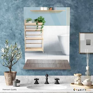 Vanitysale Bathroom Frameless Mirror With Shelf 23.6 inch Oak Color