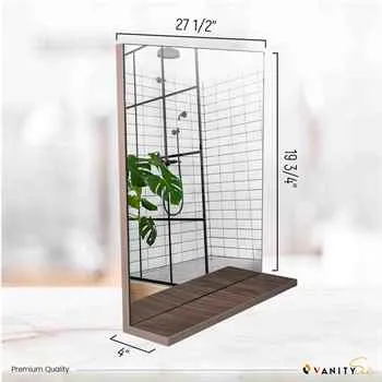 Vanitysale Bathroom Frameless Mirror With Shelf 23.6 inch Oak Color