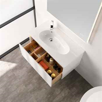 Violet 36″ Glossy White Vanity With Droplet-Shaped Basin (LED Illuminated)