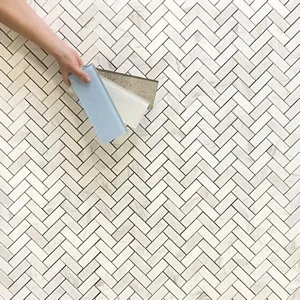 Volakas Marble Mosaic Polished Herringbone 1"x2-1/2" White Marble 12"x12"