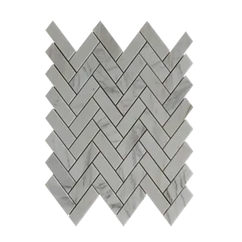 Volakas Marble Mosaic Polished Herringbone 1"x2-1/2" White Marble 12"x12"