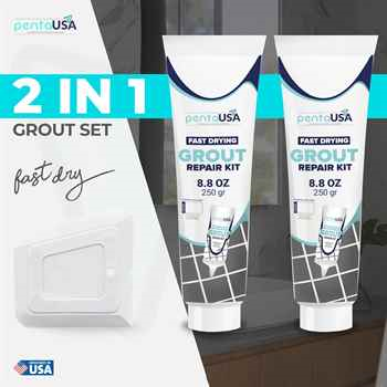 White 2 Pack 8.8oz PentaUSA Ready-to-Use Grout Repair Kit Restore & Fix Tile Grout