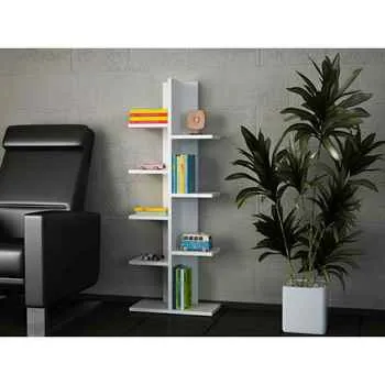 White Contemporary Bookshelf with 9 Shelves