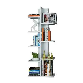 White Contemporary Bookshelf with 9 Shelves