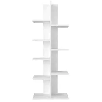 White Contemporary Bookshelf with 9 Shelves