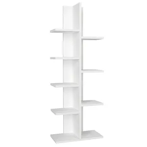 White Contemporary Bookshelf with 9 Shelves