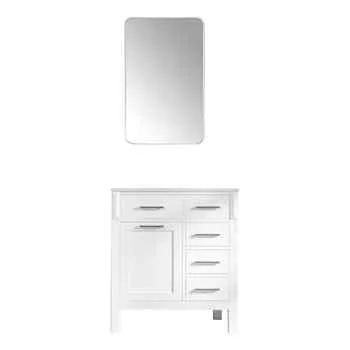 Woodbridge 30" White Bathroom Wood Vanity Drawers and Door