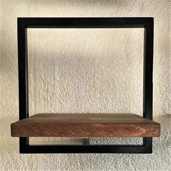 Woody Black Metal and Solid Wood Wall Shelf Unit W13,8’’ x H13,8‘’ -  An Extra 7% off