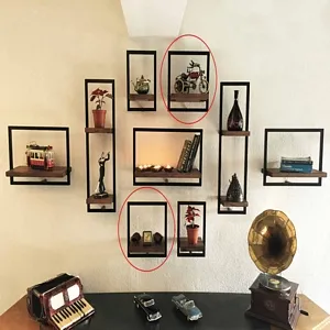 Woody Black Metal and Solid Wood Wall Shelf Unit W13,8’’ x H13,8‘’ -  An Extra 7% off