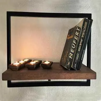 Woody Black Metal and Solid Wood Wall Shelf Unit 23,6’’ x 13,8’’ - An Extra 5% off