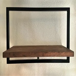 Woody Black Metal and Solid Wood Wall Shelf Unit 23,6’’ x 13,8’’ - An Extra 5% off