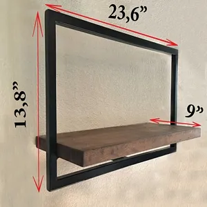 Woody Black Metal and Solid Wood Wall Shelf Unit 23,6’’ x 13,8’’ - An Extra 5% off