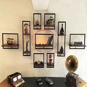 Woody Black Metal and Solid Wood Wall Shelf Unit 23,6’’ x 13,8’’ - An Extra 5% off