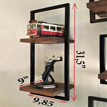 Woody Black Metal and Solid Wood Wall Shelf Unit H9,85’’ x W31,5‘’ - An Extra 6% of 