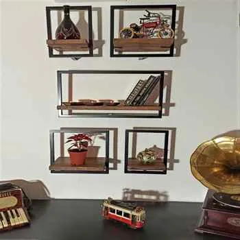 Woody Metal and Solid Wood Wall Shelf Unit Five Shelves - An Extra 6% off 