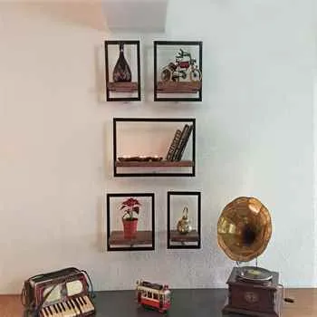 Woody Metal and Solid Wood Wall Shelf Unit Five Shelves - An Extra 6% off 