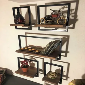 Woody Metal and Solid Wood Wall Shelf Unit Five Shelves - An Extra 6% off 